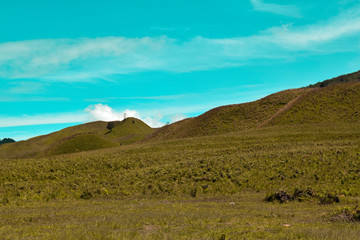 Fototapeta premium Scenic Green grass field view of rolling countryside green farm fields