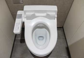 White clean innovation comfortable flush toilet - obrazy, fototapety, plakaty