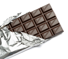 dark chocolate bar isolated white background with clipping path