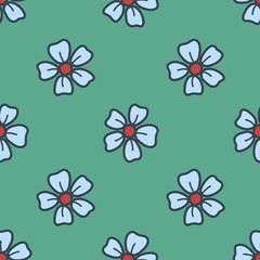 Fototapeta na wymiar Seamless pattern with field flowers drawn in the style of hand drawn. Colorful illustration. Vector EPS10.