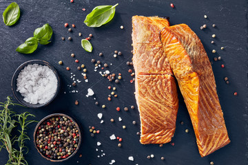 baked salmon fillet with aromatic herbs, spices