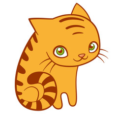 Cute striped cat, cartoon flat vector illustration. Sweet nursery poster