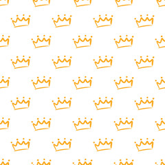 Cute golden crowns in doodle style vector seamless pattern background.