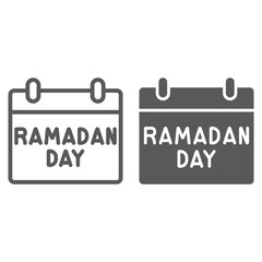 Ramadan calendar line and glyph icon, date and islam, ramadam day sign, vector graphics, a linear pattern on a white background.