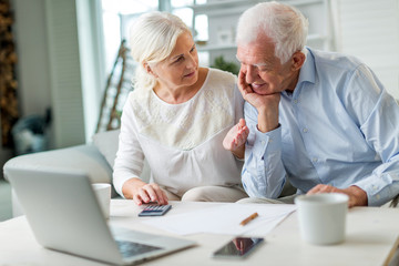 Senior couple using laptop computer at home