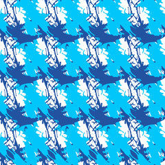 Modern seamless pattern with grunge splash in blue color. Hand drawn texture. Background, textile, backdrop, wrapper, fabric.