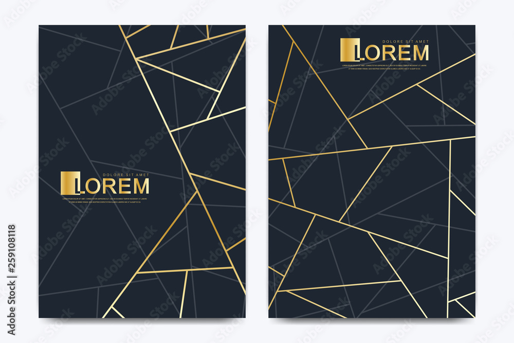 Poster modern vector template wedding invitation cards with marble texture background and golden geometric 