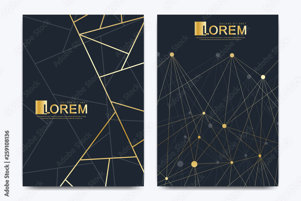 Poster modern vector template wedding invitation cards with marble texture background and golden geometric 