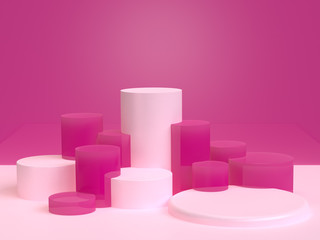 Pink geometric shape scene minimal style 3d rendering.