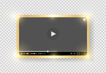 Golden shining modern grey video player design template for web and mobile apps flat style isolated on transparent background. Vector illustration