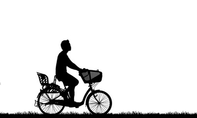 Obraz premium Silhouette man and bike relaxing on white background