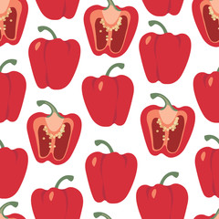   Bell pepper seamless pattern. Red sweet paprika on a white background 