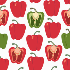   Bell pepper seamless pattern. Red and  green sweet paprika on a white background 