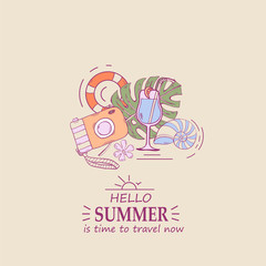 Vector concept banner with text Hello summer