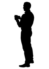 Man with smartphone on white background
