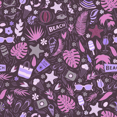 Naklejka premium Vector seamless pattern with Summer vacation elements.