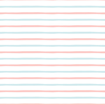 Seamless striped pattern Baby background Hand drawn lines pink blue colors vector