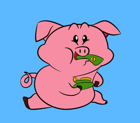 cute pig cartoon eating money