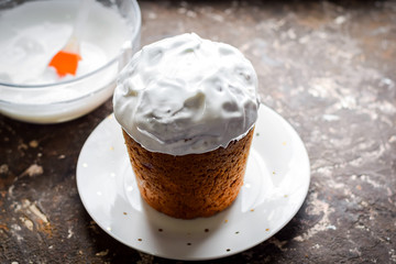 Easter cake with almonds and colored dressing.