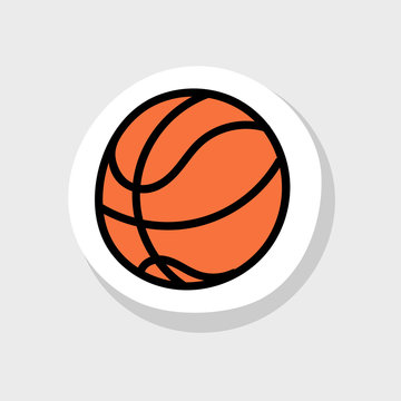 Isolated image for badge, sticker or patch. Vector illustration. Cartoon basketball