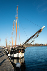 wooden sailing boat two-master at flensburg harbour