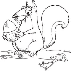 The squirrel holds a hazelnut