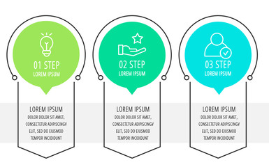 Modern vector flat illustration. Infographic circles template with three elements, shapes, icons. Timeline designed for business, presentations, web design, interface, education, diagrams with 3 steps