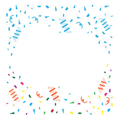 Bright colorful vector confetti background. Gold glitter confetti flying vector background