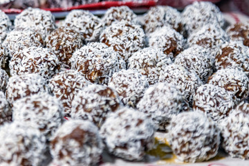 Indian vegan desert, sweet balls close up.