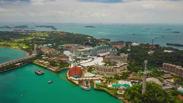 day time singapore famous sentosa island aerial panorama 4k timelapse
