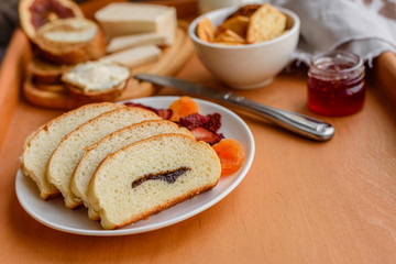 Tasty and useful breakfast with flakes, milk, nuts and dried fruits. The healthy food loading with energy