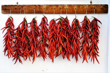 Red chilli peppers dried in the sun of Calabrai, Italy