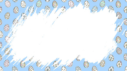 Easter frame with eggs pattern. Place for text. Grunge. Spring holiday symbols. Easter sketch.