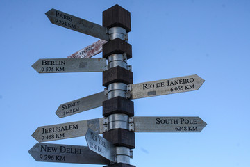 signpost with blue sky and clouds