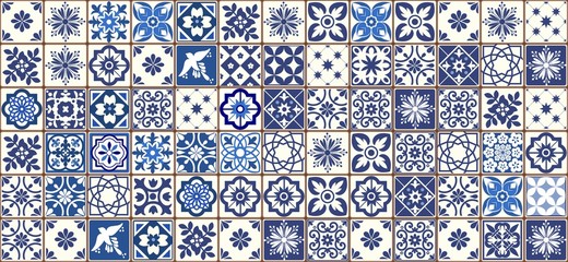 Blauw Portugees tegelspatroon - Azulejos-vector, mode-interieurontwerptegels