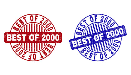 Grunge BEST OF 2000 round stamp seals isolated on a white background. Round seals with grunge texture in red and blue colors.