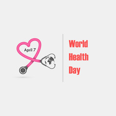 Globe sign and stethoscope vector logo design template.World Health Day icon.World Health Day idea campaign concept.Vector illustration