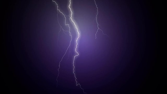 Several different beautiful realistic lightning strikes and flashes on black background. 4K 3840x2160