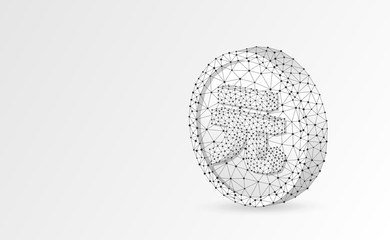 China Yuan. Golden Coin 3d illustration. Origami Polygonal Raster business, money, finance, cash, circle concept. Low poly wireframe, triangle, lines, dots, polygons. White background. RGB color mode