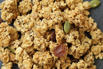tasty delicious food, healthy breakfast, fresh granola 