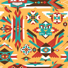 Seamless Vector Pattern with Hand Drawn Native American Traditional Ornaments