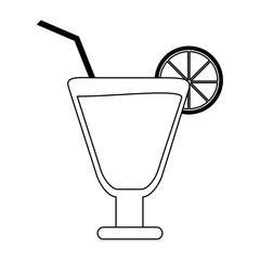 Cocktail with lemon and straw cup in black and white