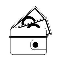 Wallet with moeny symbol in black and white