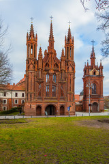 Fototapeta na wymiar Catholic church of St. Anne in Vilnius - the Catholic church, a monument of Gothic architecture, one of the most famous sights of Vilnius. Located in the Old Town on the street Mirono.