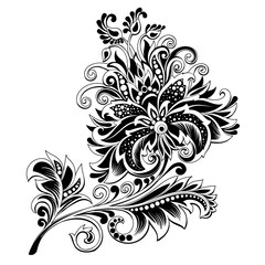 black and white ethnic flower with pattern - 259128945