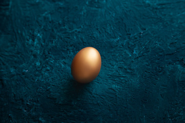 golden egg on dark grunge background. Place for text