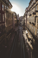 View of a street in sunset light in Lisbon