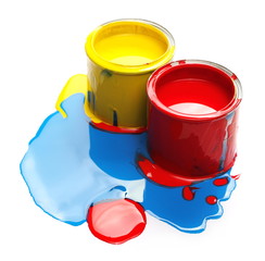 Open paint cans isolated on white background