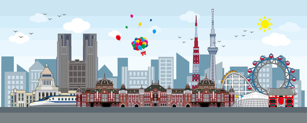 Tokyo skyline,center of Tokyo,vector illustration - obrazy, fototapety, plakaty