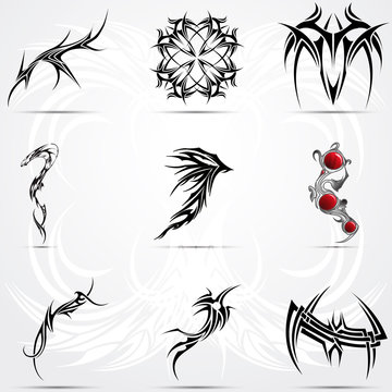 Abstract tattoo tribal set. Vector illustration for tattoo saloons